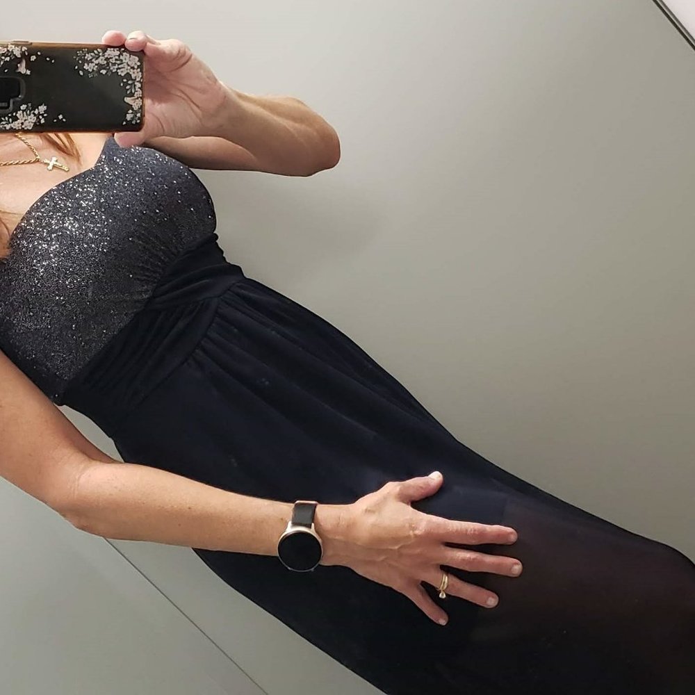 Sweet Storm Strapless Long Navy Blue Dress - Sparkly - Size Med
